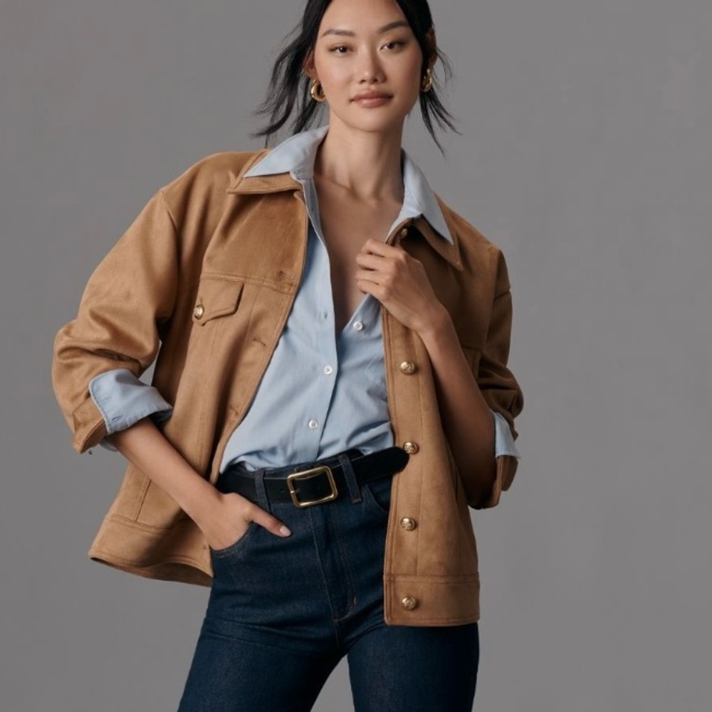 Anthropologie Maeve Faux-Suede Trucker Jacket Medium May fit Large - Picture 2 of 12